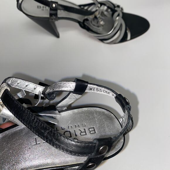 Bridget Shuster Black Silver Gray Leather Tassel Ankle Strap Heeled Sandals 7.5 - Picture 9 of 10